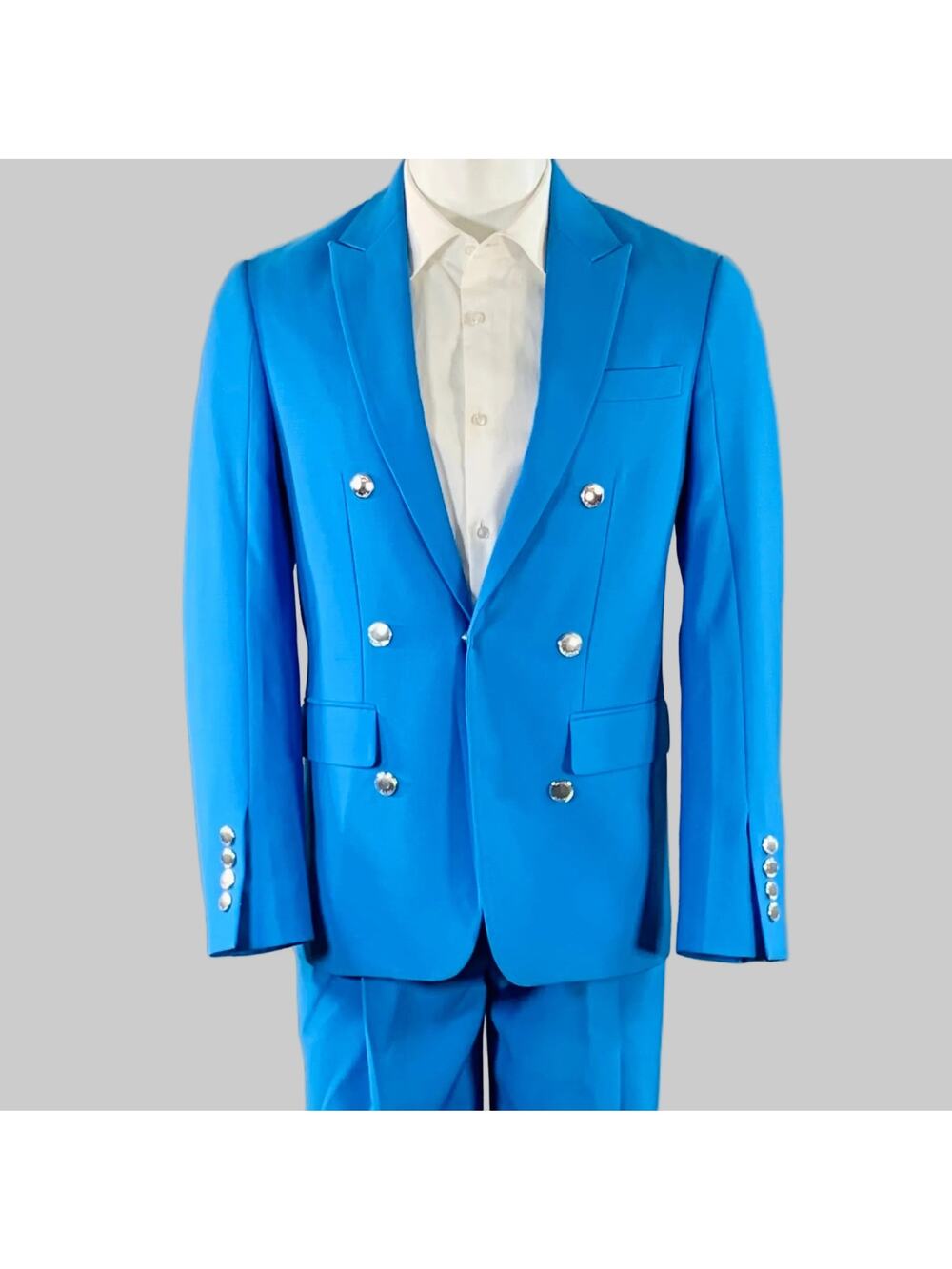 BURBERRY SS23 Size 34 Blue Wool Peak Lapel Double Breasted Suit